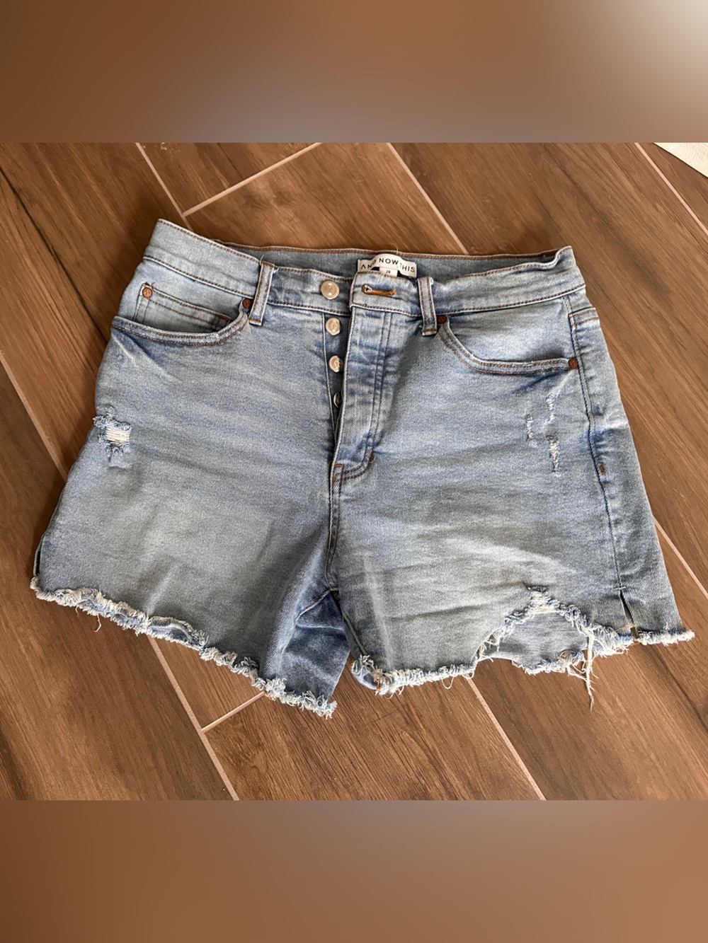 And Now This Size 28 Light Wash Button Fly Distressed Denim Shorts